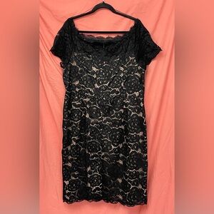 Adrianna Papell Black Lace Mini Dress with Tan Built in Slip size 16w